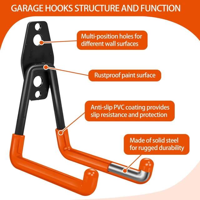 Alt view image 3 of 7 - 18 Pack Garage Hooks Heavy Duty - Anti-Slip Coating Garage Storage Hooks for Hanging BikeLadderGarden ToolsHose