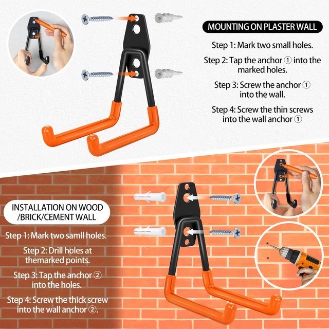 Alt view image 6 of 7 - 18 Pack Garage Hooks Heavy Duty - Anti-Slip Coating Garage Storage Hooks for Hanging BikeLadderGarden ToolsHose