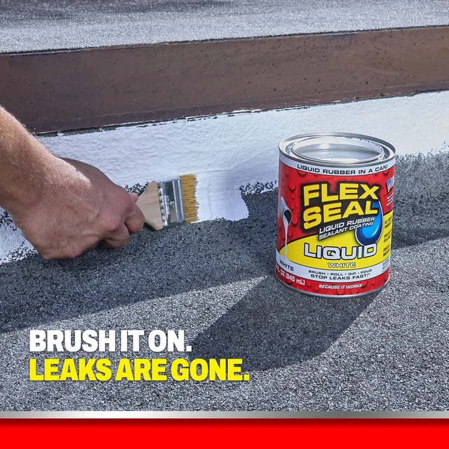 Alt view image 3 of 7 - Rubber Sealant Coating, Waterproof, White, 32 oz Stops leaks fast, brush, roll, dip or pour on, UV resistant, prevents rust, corrosion, roof, basement, RV, gutters, masonry
