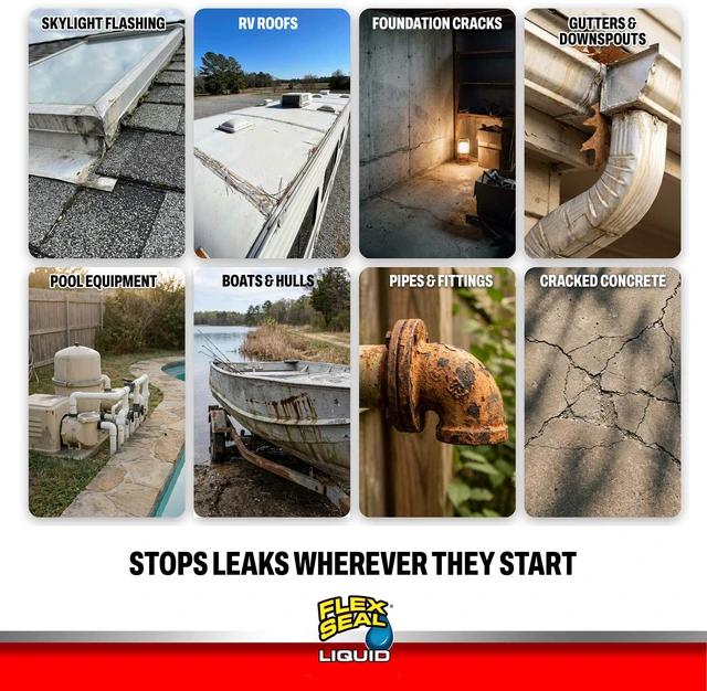 Alt view image 5 of 7 - Rubber Sealant Coating, Waterproof, White, 32 oz Stops leaks fast, brush, roll, dip or pour on, UV resistant, prevents rust, corrosion, roof, basement, RV, gutters, masonry