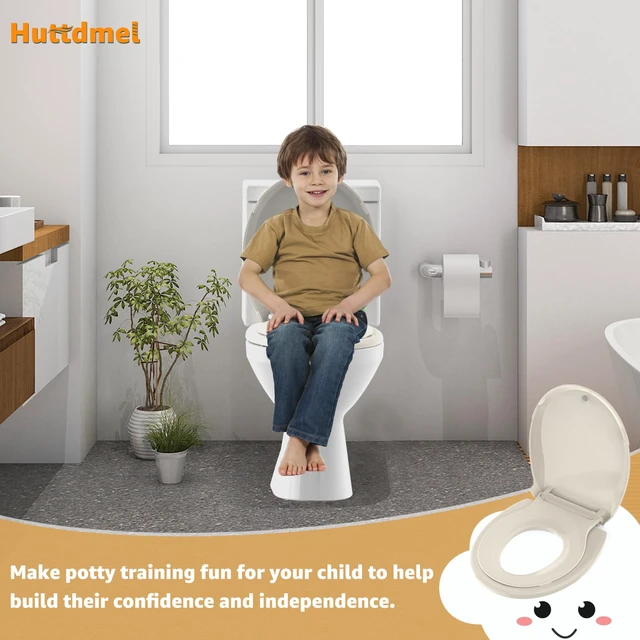 Alt view image 6 of 6 - Potty Training Seat Built-in Toilet Seat, Round Toilet Seat 16.5inch with Baby Seat 2 in 1 Soft Close Quiet No Slapping, Magnetic Absorption, Easy Installation for Bottom Fixing ToiletAlmond