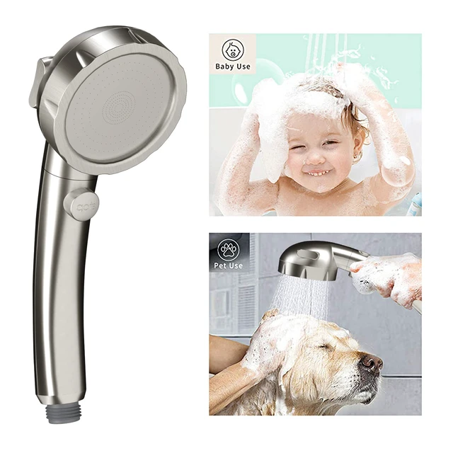 Alt view image 3 of 6 - Brushed Nickel High Pressure Handheld Shower Head with ON/OFF Switch, 3 Spray Modes, Adjustable Angle Bracket, and Hose