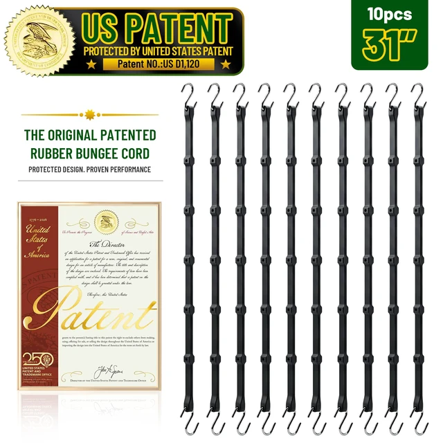 Alt view image 2 of 7 - Adjustable Bungee Cords with Hooks, 10 Pack, 31", EPDM Rubber Heavy Duty Tarp Straps, 6-Way Adjustable Length, Max Stretch 2X, Load 180+ LBS, Crimped S Hooks for Cargo, Trucks, Camping