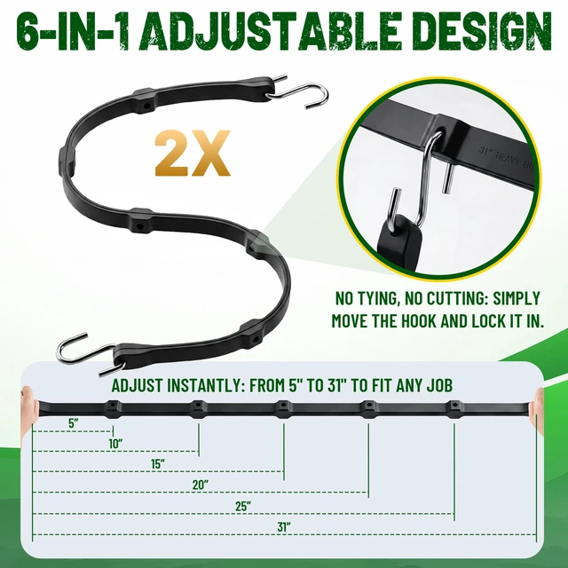 Alt view image 3 of 7 - Adjustable Bungee Cords with Hooks, 10 Pack, 31", EPDM Rubber Heavy Duty Tarp Straps, 6-Way Adjustable Length, Max Stretch 2X, Load 180+ LBS, Crimped S Hooks for Cargo, Trucks, Camping