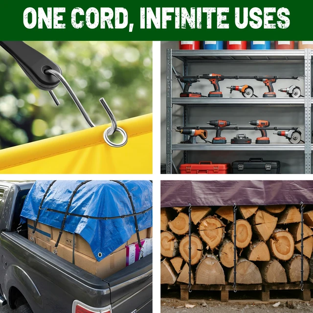 Alt view image 6 of 7 - Adjustable Bungee Cords with Hooks, 10 Pack, 31", EPDM Rubber Heavy Duty Tarp Straps, 6-Way Adjustable Length, Max Stretch 2X, Load 180+ LBS, Crimped S Hooks for Cargo, Trucks, Camping