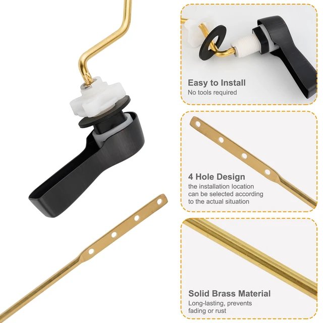 Alt view image 3 of 7 - Universal Metal Side Mount Toilet Handle Kit, Oil Rubbed Bronze Solid Brass Toilet Flush Tank Lever with Stainless Steel Adjustable Flapper Chains, Side Tank Toilet Handle for Most Toilets