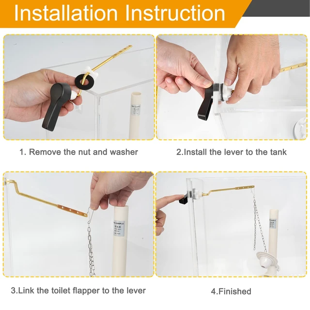 Alt view image 5 of 7 - Universal Metal Side Mount Toilet Handle Kit, Oil Rubbed Bronze Solid Brass Toilet Flush Tank Lever with Stainless Steel Adjustable Flapper Chains, Side Tank Toilet Handle for Most Toilets