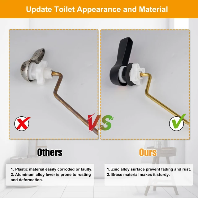 Alt view image 6 of 7 - Universal Metal Side Mount Toilet Handle Kit, Oil Rubbed Bronze Solid Brass Toilet Flush Tank Lever with Stainless Steel Adjustable Flapper Chains, Side Tank Toilet Handle for Most Toilets