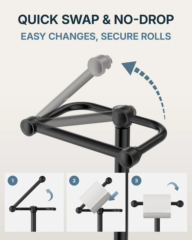 Alt view image 3 of 7 - Toilet Paper Holder Stand, Modern Bathroom Free Standing Toilet Paper Roll Holder, Stainless Steel Tissue Rack, Rust-Proof & Heavy Stable Base (Matte Black)