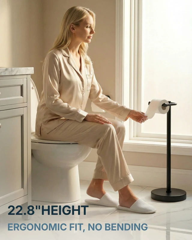 Alt view image 5 of 7 - Toilet Paper Holder Stand, Modern Bathroom Free Standing Toilet Paper Roll Holder, Stainless Steel Tissue Rack, Rust-Proof & Heavy Stable Base (Matte Black)