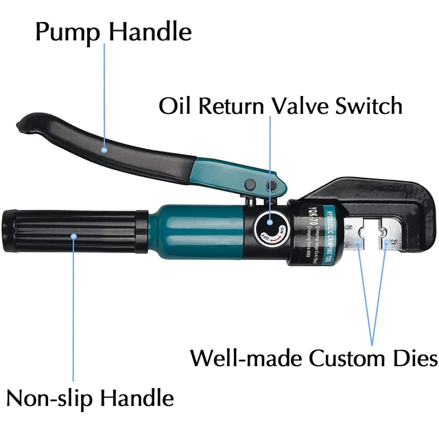 Alt view image 2 of 7 - Hydraulic Crimping Tool for 1/8"-3/16" Cable Railing Kits, 10-Ton Crimper 3 Hardened Dies, One-Hand Use, Hydraulic Crimper for Cable Railing Hardware, Wire & Battery Cable Crimping 12-2/0 AWG DC02