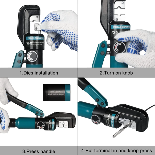 Alt view image 4 of 7 - Hydraulic Crimping Tool for 1/8"-3/16" Cable Railing Kits, 10-Ton Crimper 3 Hardened Dies, One-Hand Use, Hydraulic Crimper for Cable Railing Hardware, Wire & Battery Cable Crimping 12-2/0 AWG DC02