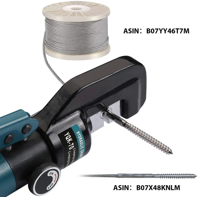 Alt view image 7 of 7 - Hydraulic Crimping Tool for 1/8"-3/16" Cable Railing Kits, 10-Ton Crimper 3 Hardened Dies, One-Hand Use, Hydraulic Crimper for Cable Railing Hardware, Wire & Battery Cable Crimping 12-2/0 AWG DC02