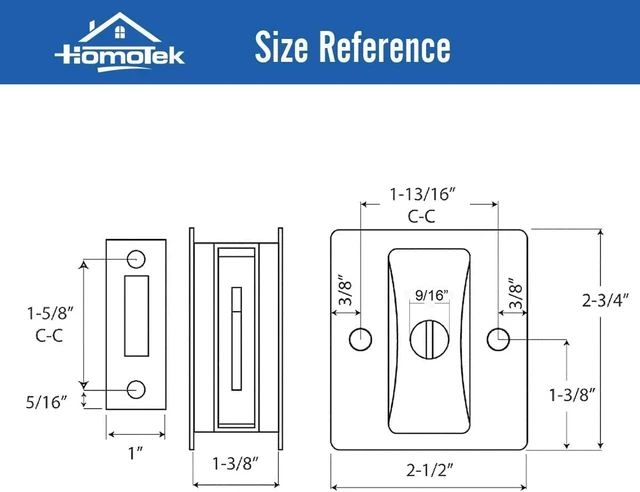 Alt view image 3 of 7 - 2 Pack Privacy Sliding Door Lock with Pull - Replace Old Or Damaged Pocket Door Locks Hardware Quickly and Easily, 2-3/4x2-1/2, for 1-3/8 Thickness Door, Brushed Brass