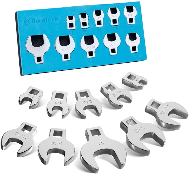 Main image of 10-Piece 3/8" Drive Crowfoot Wrench Set, SAE, 3/8"-1" Open End Wrench Set, for Brake & Fuel Line Fittings in Tight Space, CR-V Steel, with EVA Foam Tool Organizer