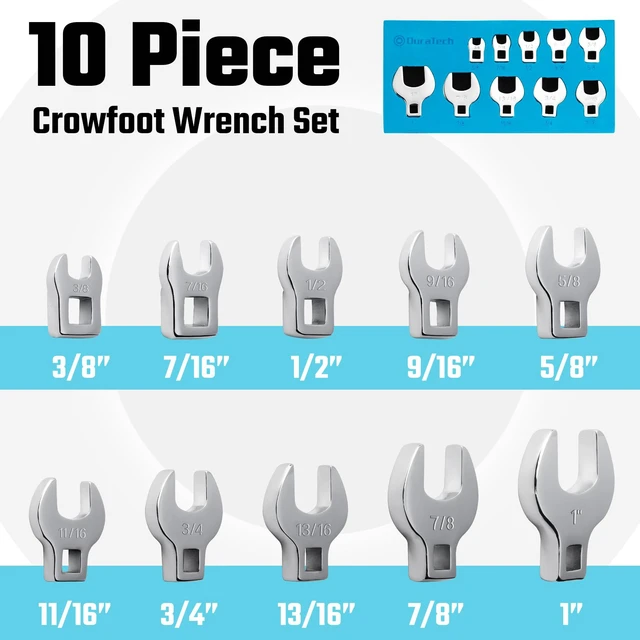 Alt view image 2 of 7 - 10-Piece 3/8" Drive Crowfoot Wrench Set, SAE, 3/8"-1" Open End Wrench Set, for Brake & Fuel Line Fittings in Tight Space, CR-V Steel, with EVA Foam Tool Organizer