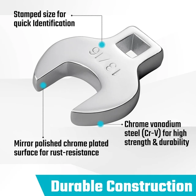 Alt view image 3 of 7 - 10-Piece 3/8" Drive Crowfoot Wrench Set, SAE, 3/8"-1" Open End Wrench Set, for Brake & Fuel Line Fittings in Tight Space, CR-V Steel, with EVA Foam Tool Organizer