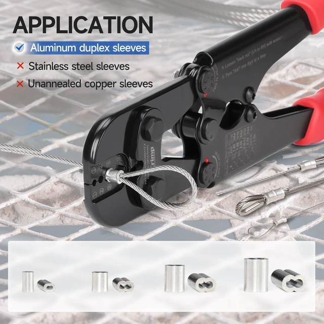 Alt view image 6 of 7 - iCrimp IWS-1608MC Wire Rope Crimper with Built-In Cutter, 3/64"to 1/8" High carbon steel swaging tool for aluminum oval, double-barrel & annealed copper sleeves; ideal for railing, cable & fishing