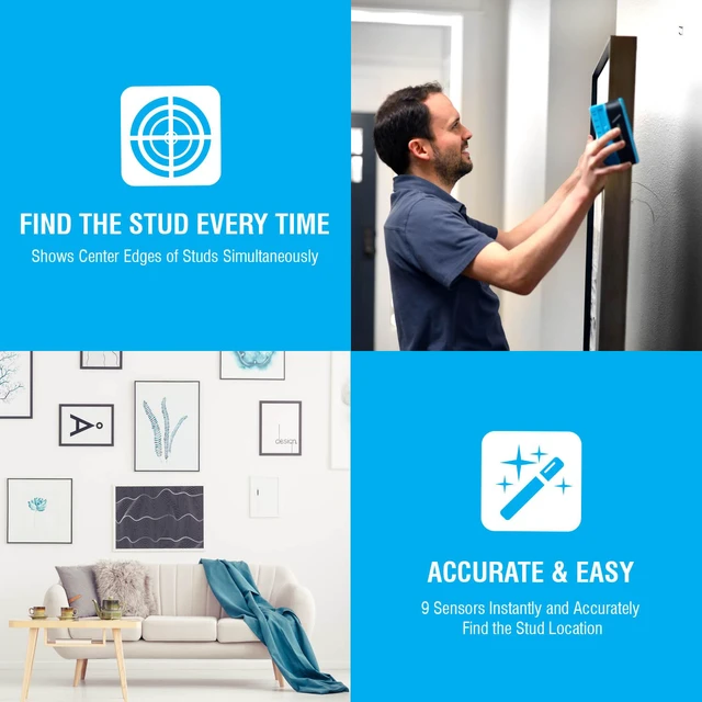 Alt view image 2 of 5 - ProSensor Sapphire 9000 9-Sensor Stud Finder Wall Scanner Accurate Wood and Metal Stud Detector, Made in the USA, Shows Full Width of Studs, No Calibration Required