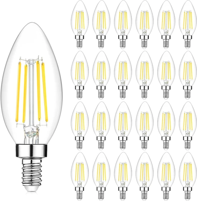 Main image of 24-Pack Dimmable E12 LED Candelabra Bulbs 40Watt Equivalent, 5000K Daylight White, 450Lumens, 4W B11 Vintage Chandelier Light Bulbs, LED Filament Clear Glass Candle Lamp for Ceiling Fan Home Decor