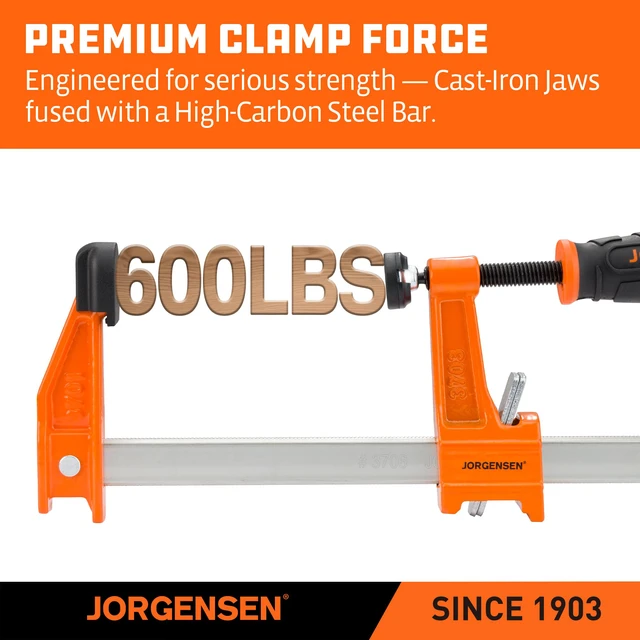 Alt view image 3 of 7 - 24" Medium-Duty Steel Bar Clamp Set, 600 lbs Load Limit, 2-Pack F Clamps for Woodworking, Metalworking and DIY Projects