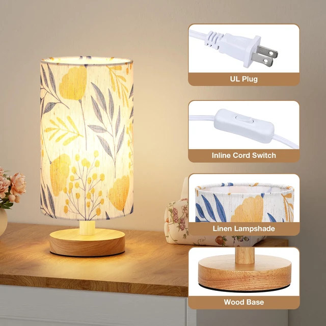 Alt view image 2 of 7 - Small Table Lamps (Ginkgo Cream Shade, 9" Inline Control) 3000K LED Blub Included 680 Lumens Easy Assembly Minimalist Design E26 for Kitchen for Kids Room