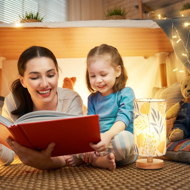 Alt view image 5 of 7 - Small Table Lamps (Ginkgo Cream Shade, 9" Inline Control) 3000K LED Blub Included 680 Lumens Easy Assembly Minimalist Design E26 for Kitchen for Kids Room