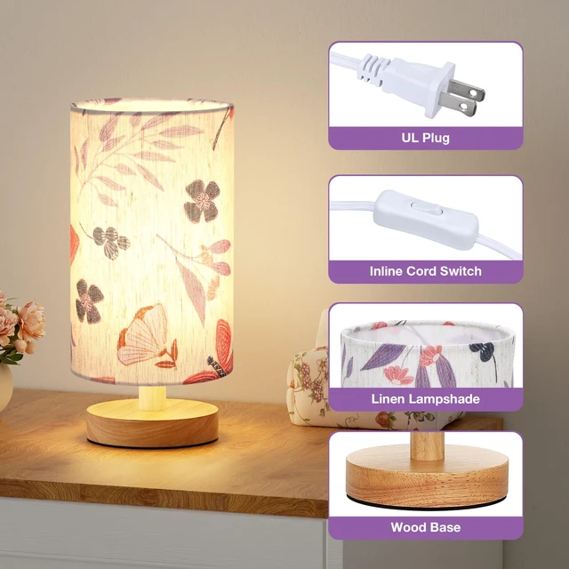 Alt view image 2 of 7 - Small Table Lamps (Butterfly Cream Shade, 9" Inline Control) 3000K LED Blub Included 680 Lumens Easy Assembly Minimalist Design E26 for Kitchen for Kids Room