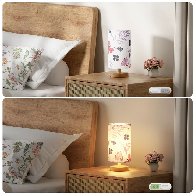 Alt view image 4 of 7 - Small Table Lamps (Butterfly Cream Shade, 9" Inline Control) 3000K LED Blub Included 680 Lumens Easy Assembly Minimalist Design E26 for Kitchen for Kids Room