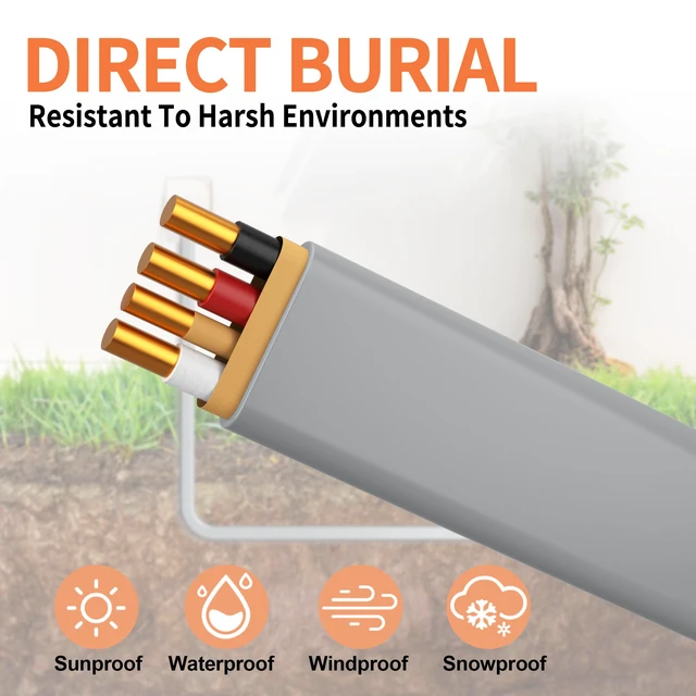 Alt view image 3 of 6 - 12/3 UF-B 25FT Solid Underground Feeder Direct Burial Cable UV & Moisture Resistant, Ideal for Outdoor Lighting & Pump Installations & Residential Indoor Electrical Projects, UL listed