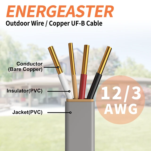 Alt view image 2 of 6 - 12/3 UF-B 25FT Solid Underground Feeder Direct Burial Cable UV & Moisture Resistant, Ideal for Outdoor Lighting & Pump Installations & Residential Indoor Electrical Projects, UL listed