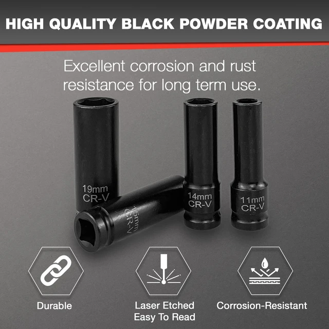 Alt view image 3 of 7 - 33pcs 1/2" Impact Socket Set (8-22mm), Metric Socket Set, Cr-V Steel, 6 Point Deep & Shallow Sockets, with 5" 10" Extension Bars and 1/2" Universal Joint