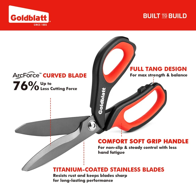 Alt view image 3 of 7 - 10-Inch Heavy Duty Scissors, Multipurpose Shop Scissors Curved Titanium Blades and Serrated Edge for Easy Cutting of Aluminum Sheets, Pruning, Rope and Leather