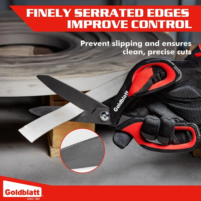 Alt view image 4 of 7 - 10-Inch Heavy Duty Scissors, Multipurpose Shop Scissors Curved Titanium Blades and Serrated Edge for Easy Cutting of Aluminum Sheets, Pruning, Rope and Leather