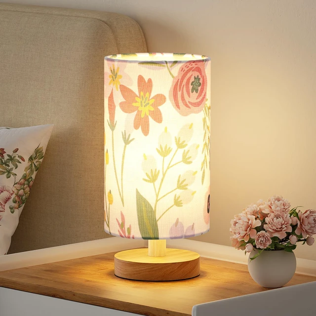 Main image of Small Table Lamps (Floral White Shade, 9" Inline Control) 3000K LED Blub Included 680 Lumens Easy Assembly Minimalist Design E26 for Kitchen for Kids Room