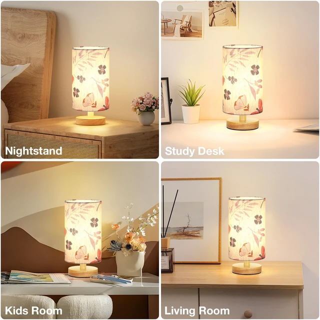 Alt view image 7 of 7 - Small Table Lamps (Butterfly Cream Shade, 9" Inline Control) 3000K LED Blub Included 680 Lumens Easy Assembly Minimalist Design E26 for Kitchen for Kids Room