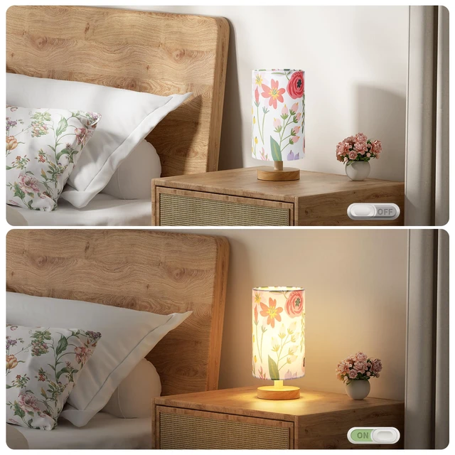 Alt view image 4 of 7 - Small Table Lamps (Floral White Shade, 9" Inline Control) 3000K LED Blub Included 680 Lumens Easy Assembly Minimalist Design E26 for Kitchen for Kids Room
