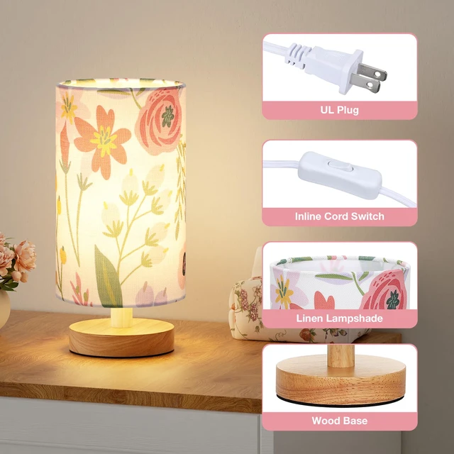 Alt view image 2 of 7 - Small Table Lamps (Floral White Shade, 9" Inline Control) 3000K LED Blub Included 680 Lumens Easy Assembly Minimalist Design E26 for Kitchen for Kids Room