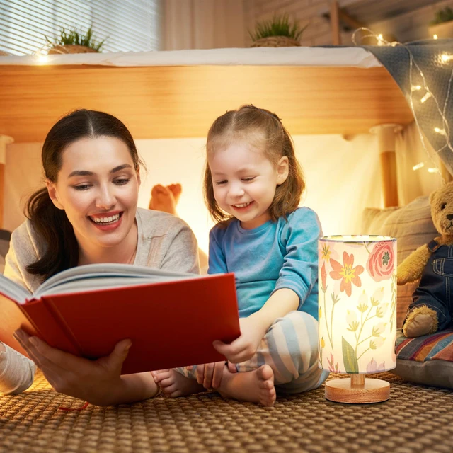 Alt view image 5 of 7 - Small Table Lamps (Floral White Shade, 9" Inline Control) 3000K LED Blub Included 680 Lumens Easy Assembly Minimalist Design E26 for Kitchen for Kids Room