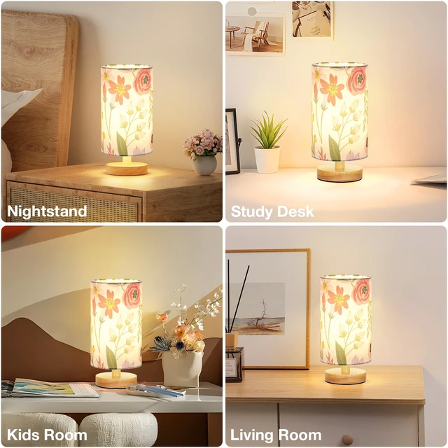 Alt view image 7 of 7 - Small Table Lamps (Floral White Shade, 9" Inline Control) 3000K LED Blub Included 680 Lumens Easy Assembly Minimalist Design E26 for Kitchen for Kids Room