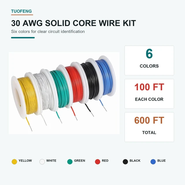 Alt view image 4 of 7 - 30 AWG Solid Tinned Copper Wire Kit, 6 Colors 100 ft Each 100 ft Each