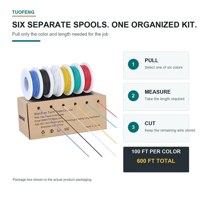 Alt view image 6 of 7 - 30 AWG Solid Tinned Copper Wire Kit, 6 Colors 100 ft Each 100 ft Each