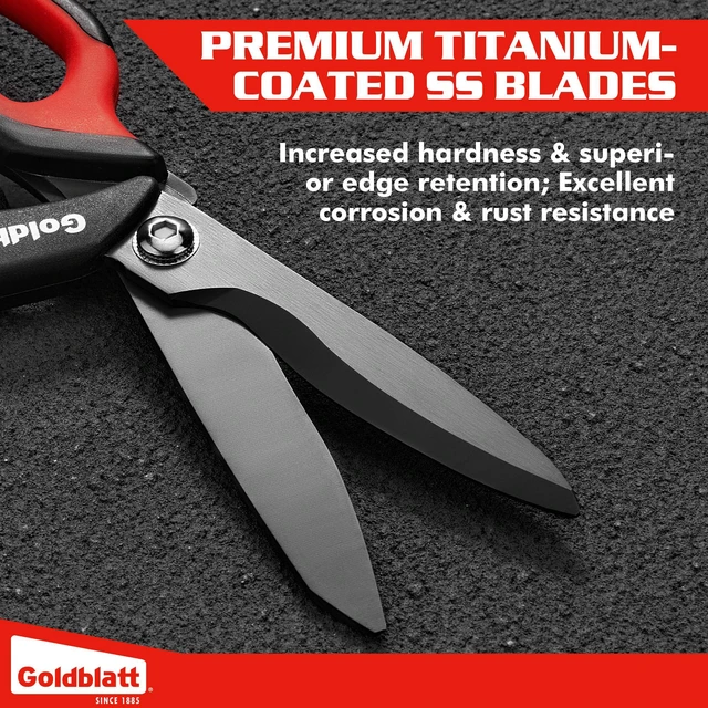 Alt view image 6 of 7 - 10-Inch Heavy Duty Scissors, Multipurpose Shop Scissors Curved Titanium Blades and Serrated Edge for Easy Cutting of Aluminum Sheets, Pruning, Rope and Leather