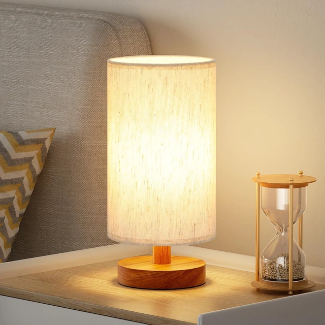 Main image of Small Table Lamps (Cream Shade - Walnut Base, 9" Inline Control) 3000K LED Blub Included 680 Lumens Easy Assembly Minimalist Design E26 for Kitchen for Kids Room