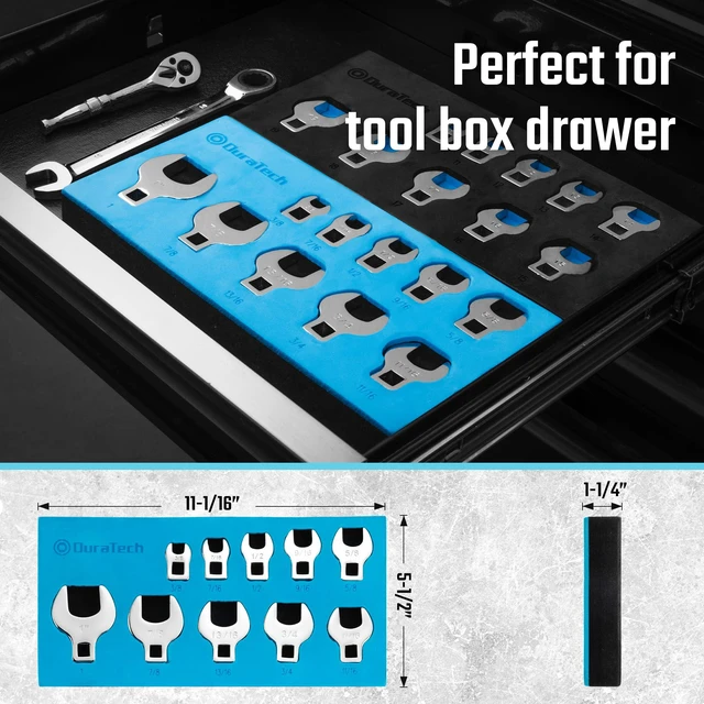 Alt view image 6 of 7 - 10-Piece 3/8" Drive Crowfoot Wrench Set, SAE, 3/8"-1" Open End Wrench Set, for Brake & Fuel Line Fittings in Tight Space, CR-V Steel, with EVA Foam Tool Organizer