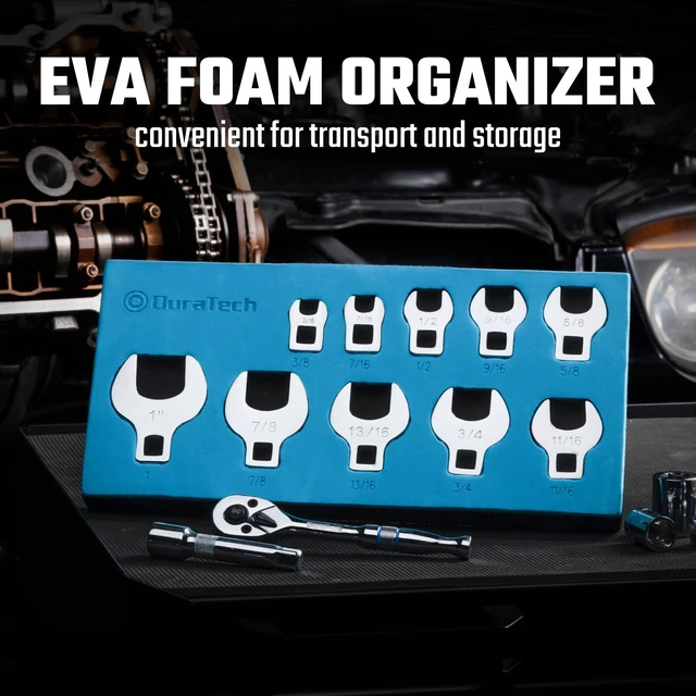 Alt view image 7 of 7 - 10-Piece 3/8" Drive Crowfoot Wrench Set, SAE, 3/8"-1" Open End Wrench Set, for Brake & Fuel Line Fittings in Tight Space, CR-V Steel, with EVA Foam Tool Organizer