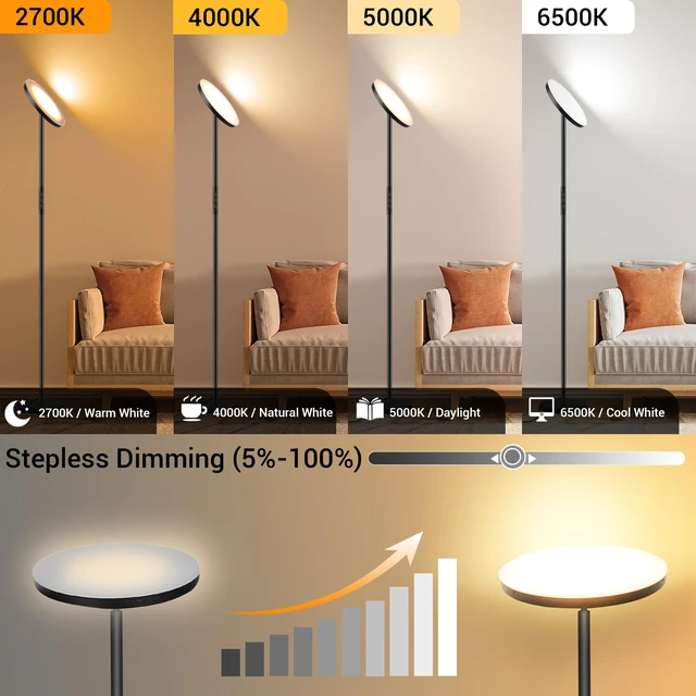 Alt view image 3 of 6 - Upgraded Torchiere Floor Lamp,36W 3600LM Super Bright LED Floor Lamp for Living Room Bedroom Office, Dimmable Modern Standing Tall Lamp with Remote & Touch Control