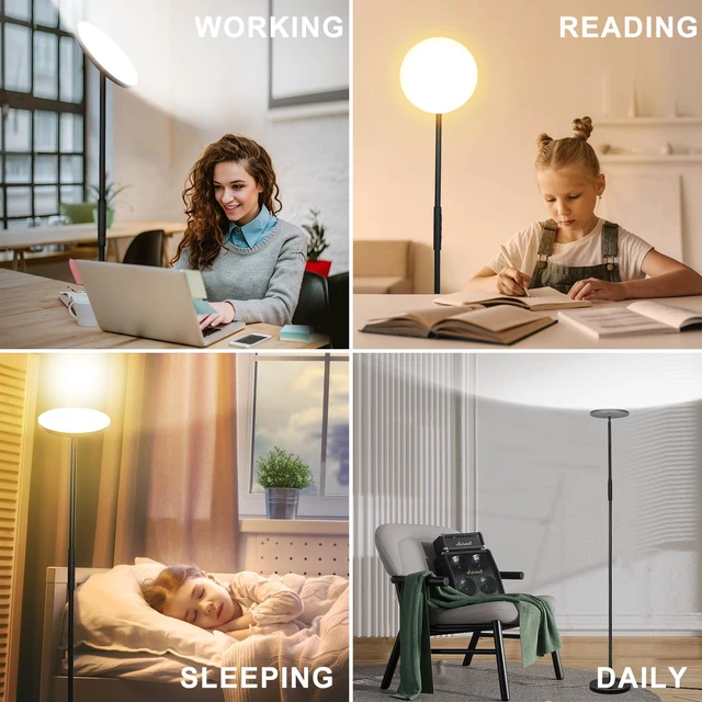 Alt view image 6 of 6 - Upgraded Torchiere Floor Lamp,36W 3600LM Super Bright LED Floor Lamp for Living Room Bedroom Office, Dimmable Modern Standing Tall Lamp with Remote & Touch Control
