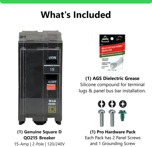 Alt view image 4 of 7 - Genuine Square D QO215 15 Amp Double Pole Circuit Breaker Kit UL Listed, Plug-On Replacement for QO Load Center Panel Box, 15A, 120/240V, 10kAIC, 15Amp, 2 Pole QO Circuit Breaker, 1 Pack