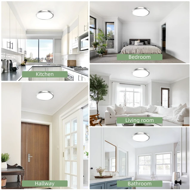 Alt view image 2 of 7 - 12 Inch Selectable CCT LED Round Flat Panel Light,24W,2400LM 3000K/4000K/5000K, Edge-Lit Flush Mount Ceiling Light Fixture for Kitchen, Bedroom, Laundry and Closet Room,Brush Nickel